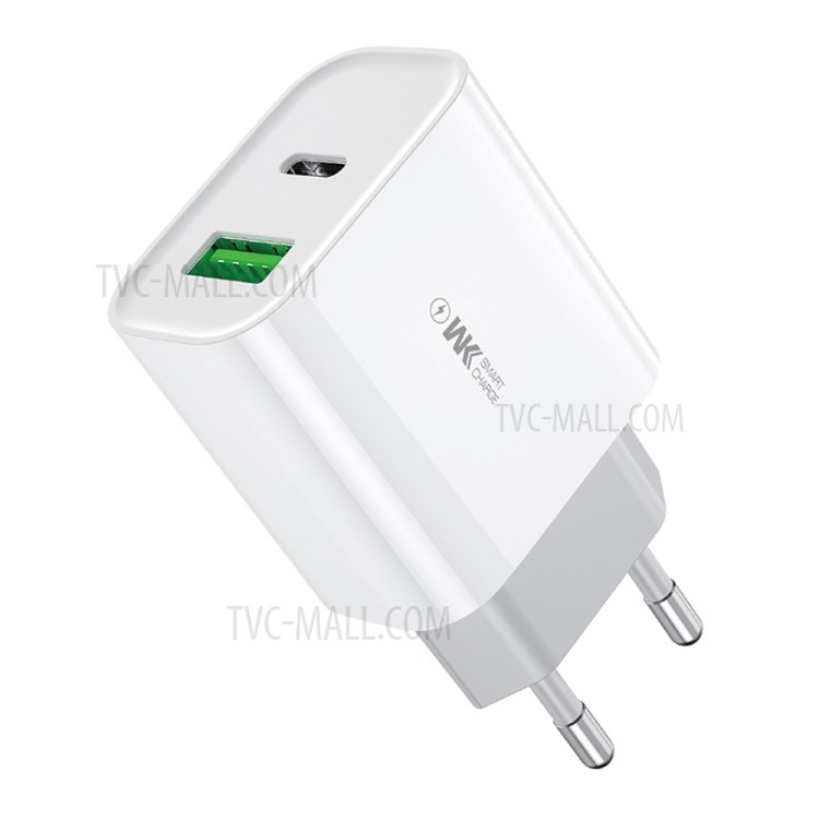 WK WP-U53 20W PD Fast Charging USB-A + Type-C Dual Ports Wall Charger Travel Power Adapter - EU Plug