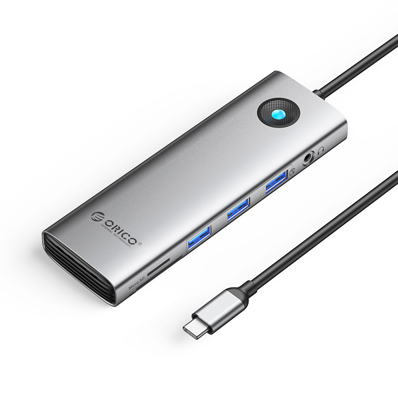 ORICO PW11-10P 10 in 1 Type-C to USB-A*3+3.5mm Audio+SD&TF+HDMI+VGA+Gigabit LAN Port+PD100W Multifunction Docking Station Gray
