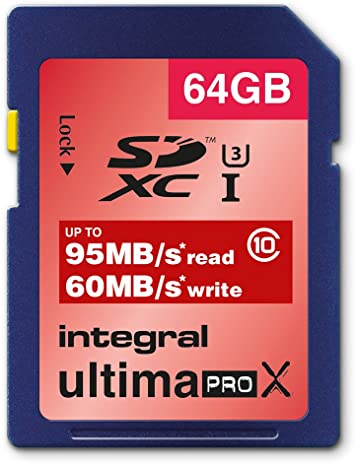 Integral UltimaPro X 64GB Class 10 SDXC Memory Card Supports 4K FULL HD 3D Recording INSDX64G10-95/60U1