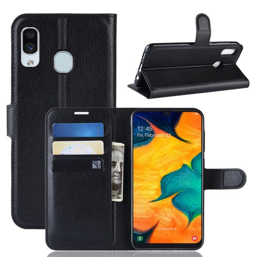 Litchi Texture Horizontal Flip Leather Wallet Case for Samsung Galaxy A20/A30 Black