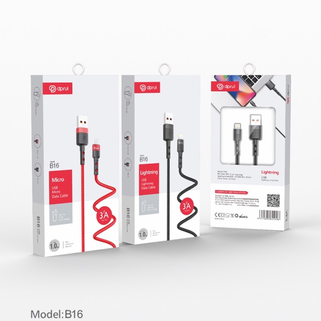 Dprui B16 Micro USB Data Cable 1m 3A RED