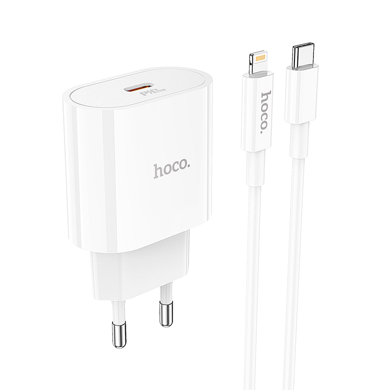 HOCO C94A Metro Single Port PD20W Charger with 1M Type-C to Lightning Cable EU Adapter White