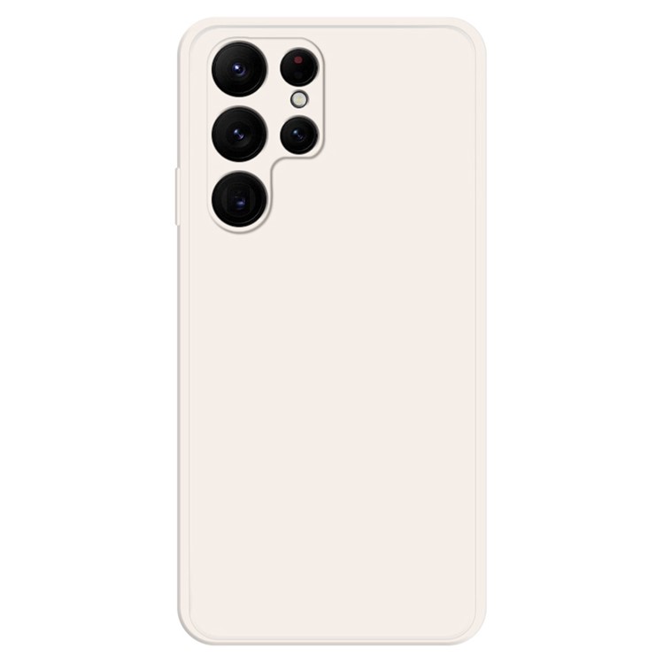 Samsung Galaxy S22 Ultra 5G Solid Color Rubberized TPU Phone Case Microfiber Lining Straight Edge Protective Cover - Beige