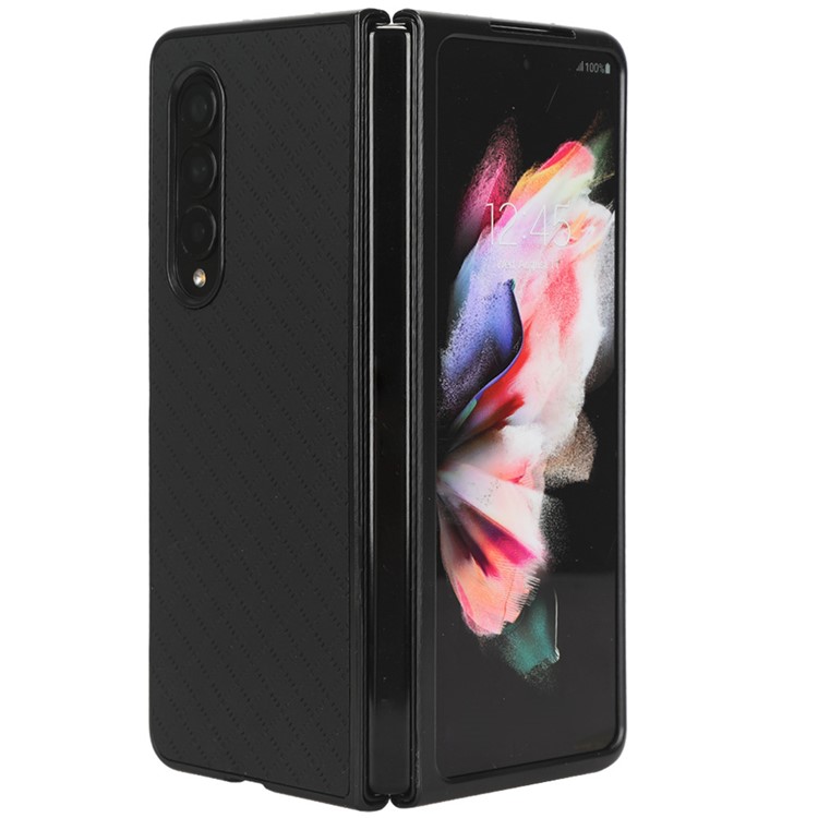 Samsung Galaxy Z Fold4 5G Grid Imprinted Leather Coated PC Drop-proof Anti-wear Back Cover Folding Phone Case - Black