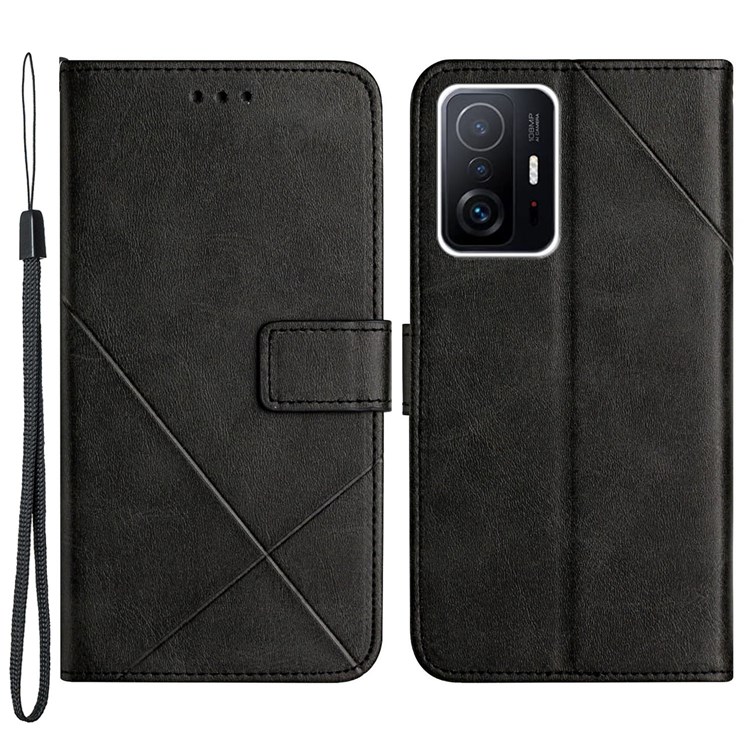 Wallet Stand Design Crazy Horse Skin Leather Phone Cover Shell with Lanyard for Xiaomi Mi 11 - Black