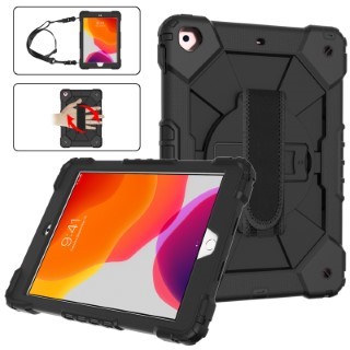 Dual Color Robot TPU Shock Absorbing Case with Shoulder Belt Grip Cover for iPad 10.2 2019/10.2 2020/10.2 2021 Black+Black
