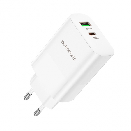 BOROFONE BN10 PD65W Type-C+USB Double Port Charger White EU Plug