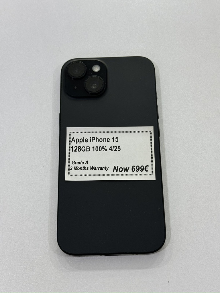 iPhone 15 128GB Black 100% Battery Health - Apple Warranty until 4/2025- Grade A - Pre-Owned- 3 Months Warranty