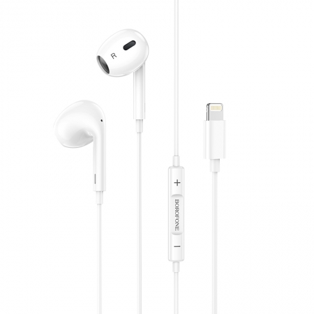 BOROFONE BM30 Max 1.2M Lightning Acoustic Wire Control Earphone with Mic White
