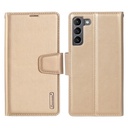 HANMAN Mill Series Folio Flip Case for Samsung Galaxy S22+ 5G Anti-drop Phone Cover PU Leather Soft TPU Wallet Phone Case - Gold