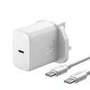 JOYROOM TCF11 25W Fast Charger with 1M Type-C to Type-C 60W Cable UK Plug White CE/FCC/RoHS Certified