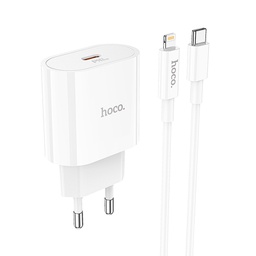 [0027AS086619A10#31] HOCO C94A Metro Single Port PD20W Charger with 1M Type-C to Lightning Cable EU Adapter White