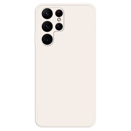 [62949865] Samsung Galaxy S22 Ultra 5G Solid Color Rubberized TPU Phone Case Microfiber Lining Straight Edge Protective Cover - Beige