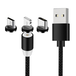 3 in 1 Type-C/Lightning/Micro Ports 2M Magnetic Data Charging Cable Black