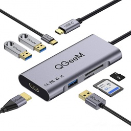 [6510846] QGeeM 7 in 1 100W Type-C Hub to HDMI 4K/USB 3.0*3/Type-C/SD/TF Card Readers Adapter